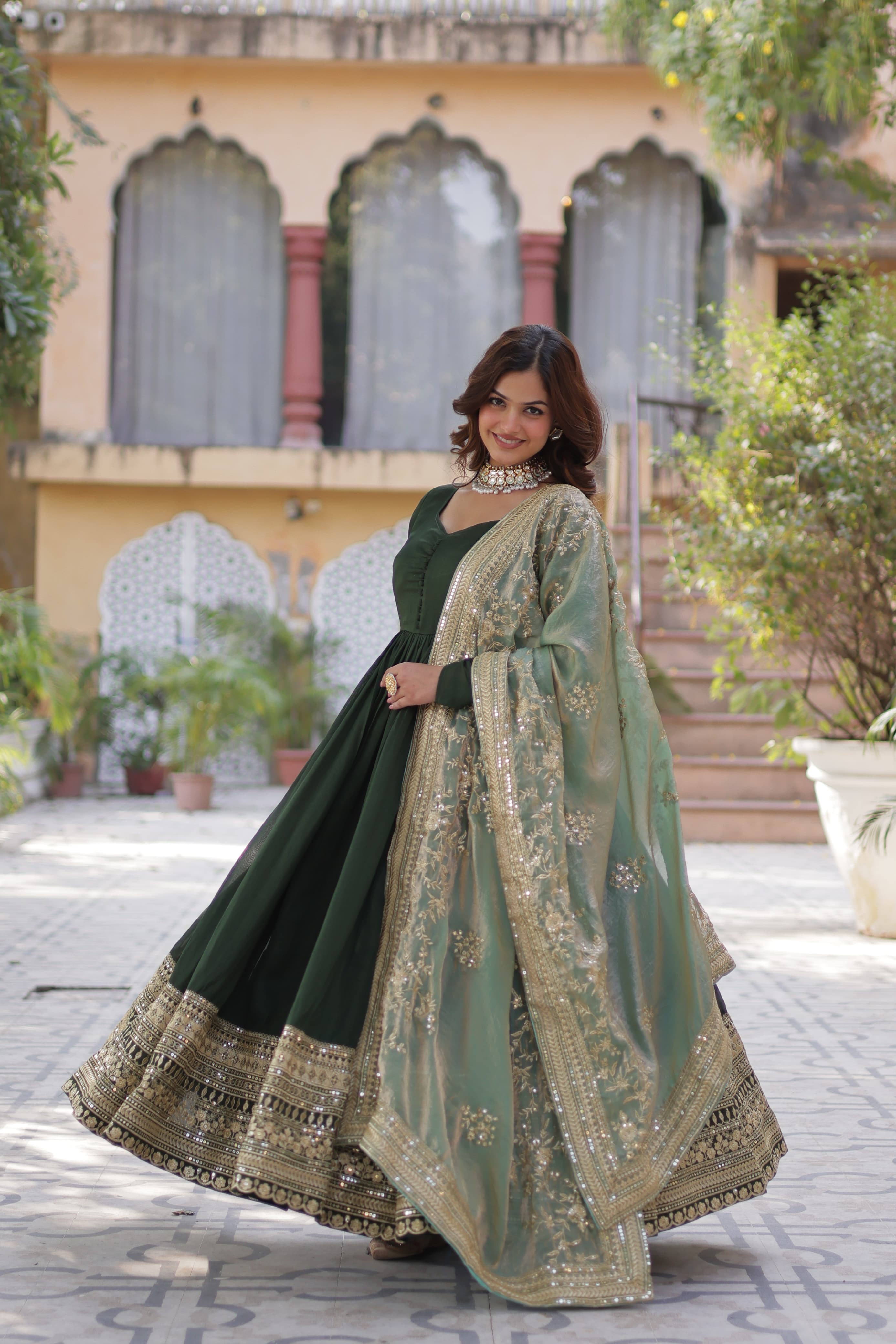 Lekha KA 1140 Shimmer Vichitra Sequins Embroidered Gown With Dupatta