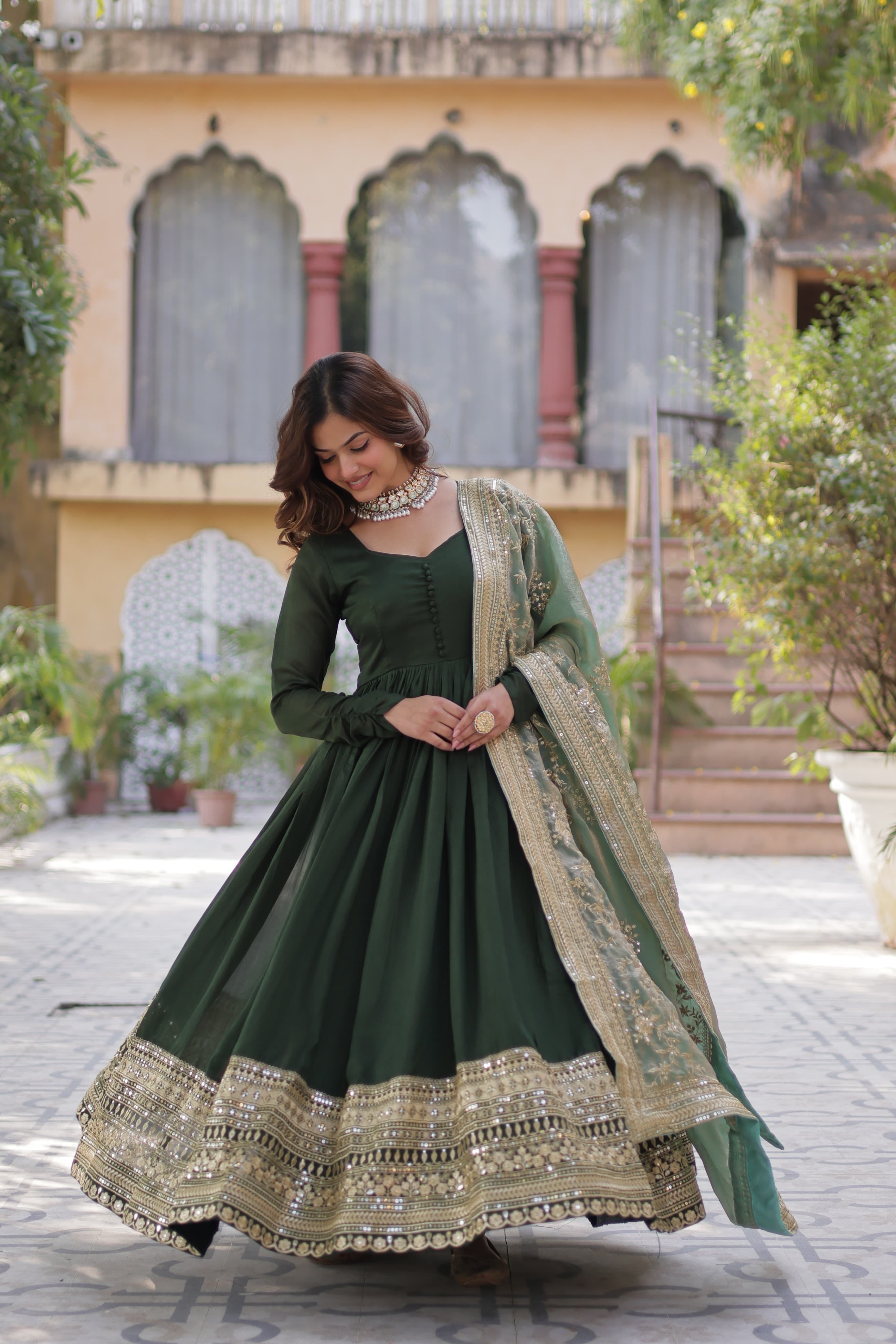Lekha KA 1140 Shimmer Vichitra Sequins Embroidered Gown With Dupatta
