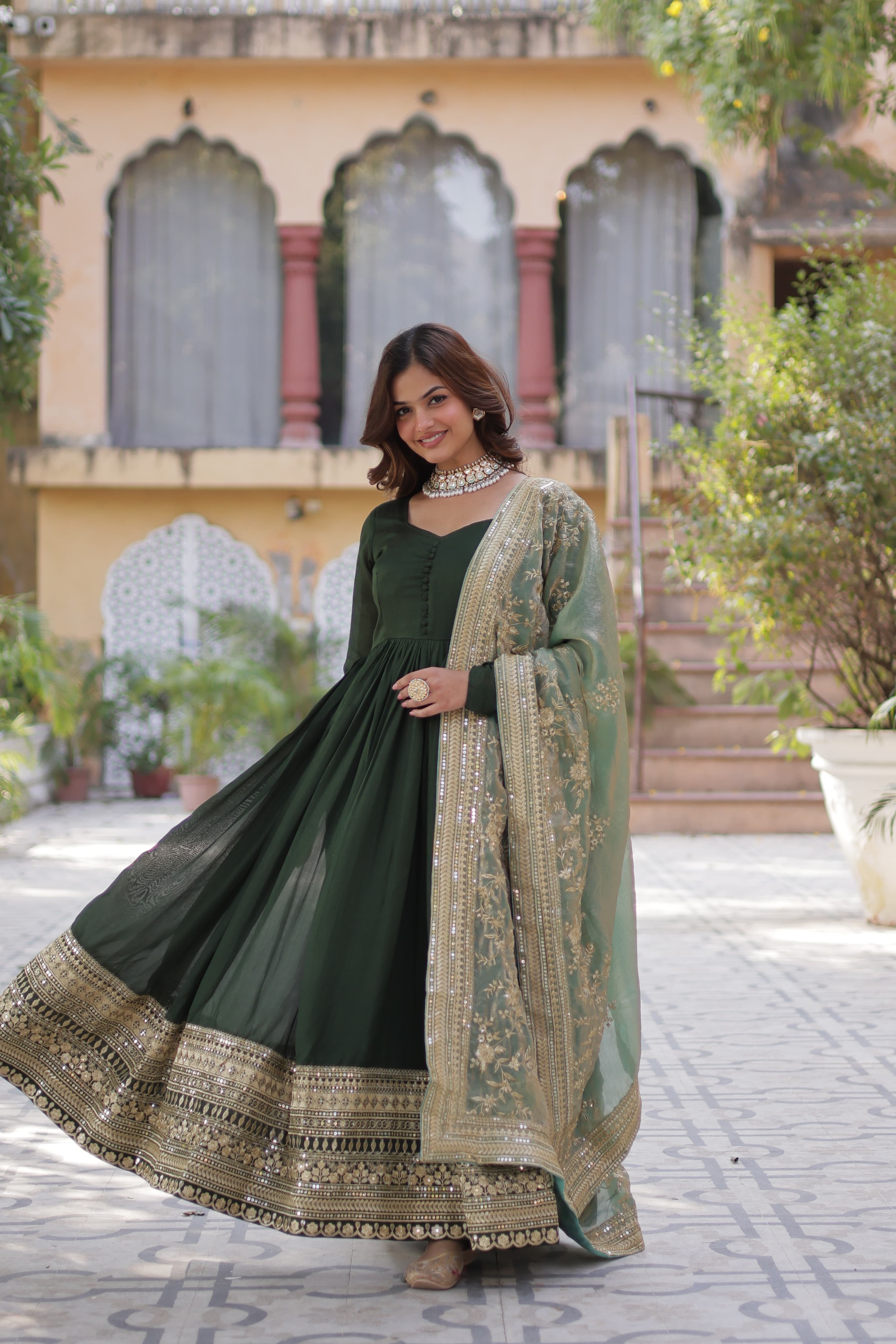 Lekha KA 1140 Shimmer Vichitra Sequins Embroidered Gown With Dupatta