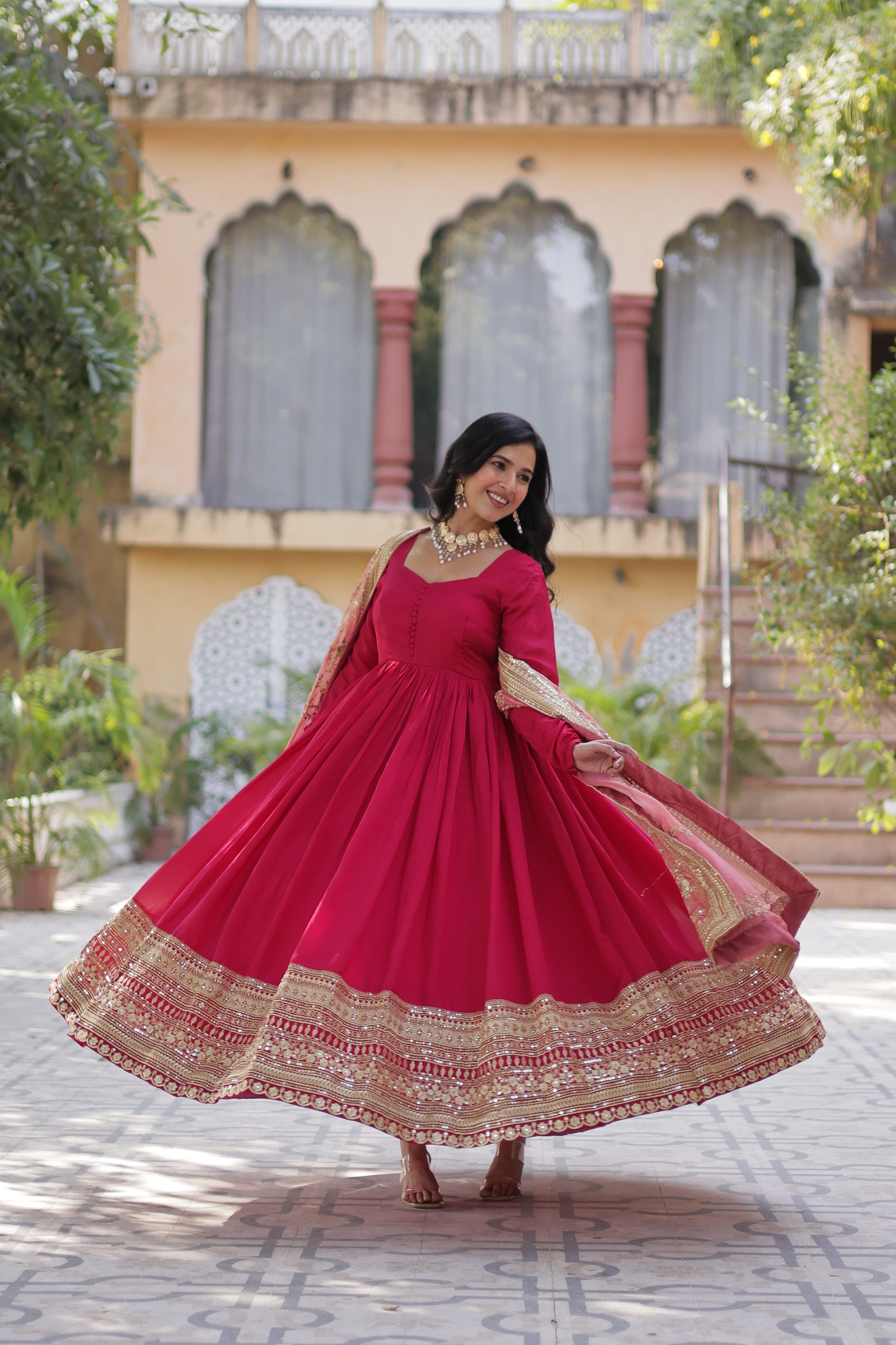 Lekha KA 1140 Shimmer Vichitra Sequins Embroidered Gown With Dupatta