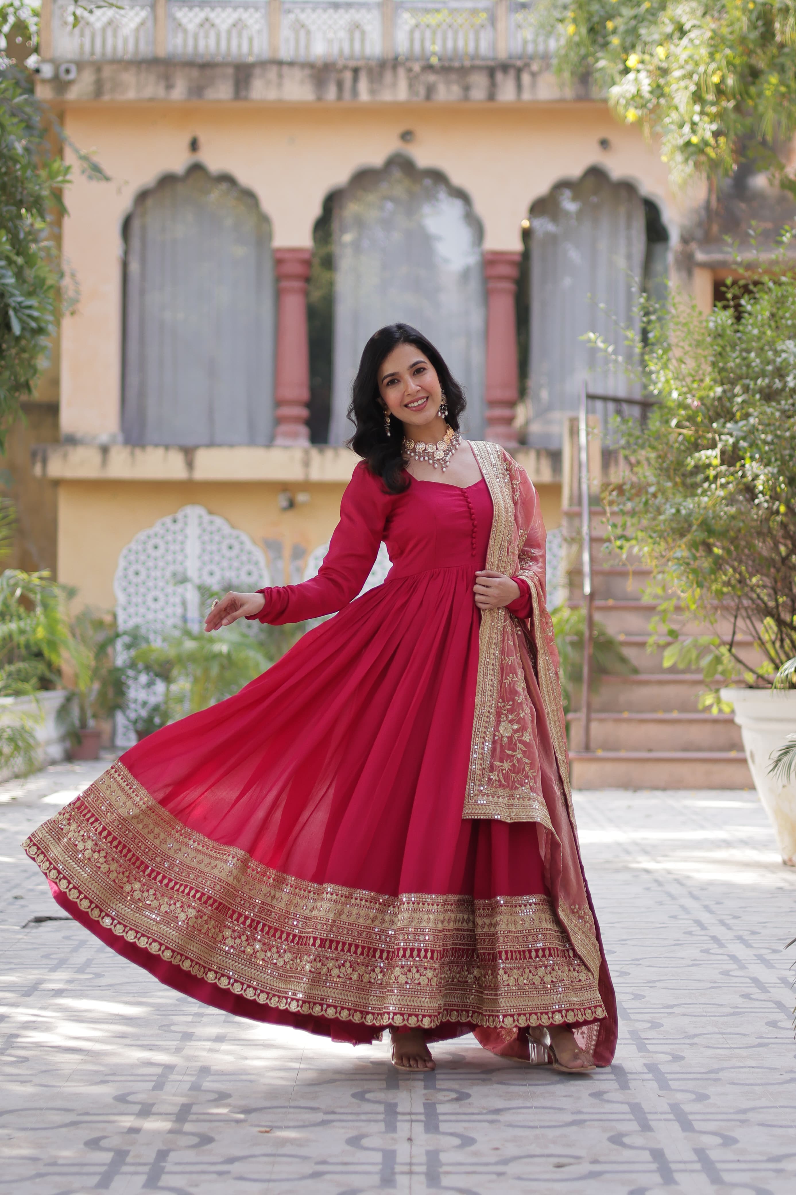 Lekha KA 1140 Shimmer Vichitra Sequins Embroidered Gown With Dupatta