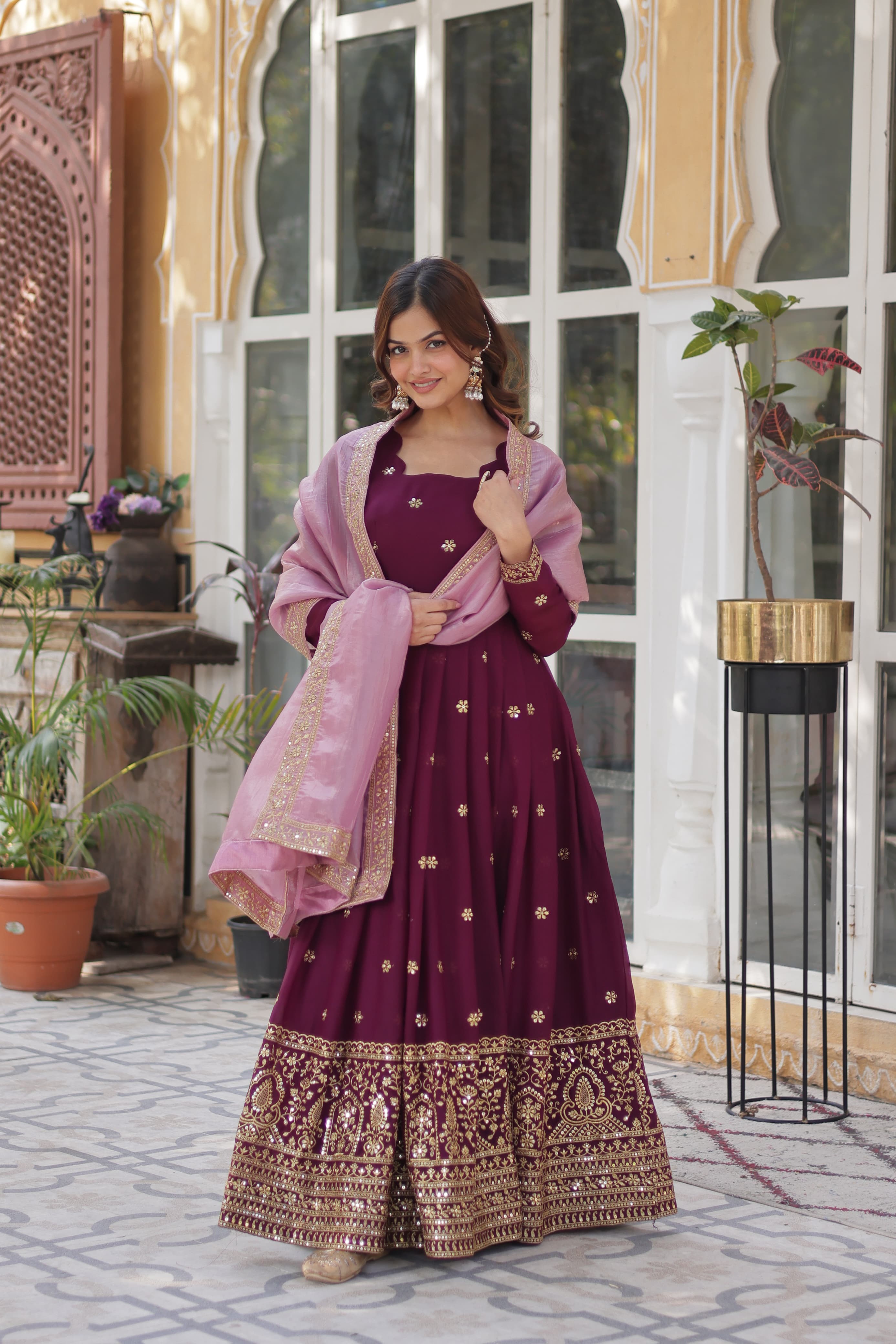 Lekha KA 1142 Georgette Embroidery Zari Sequins Gown With Dupatta