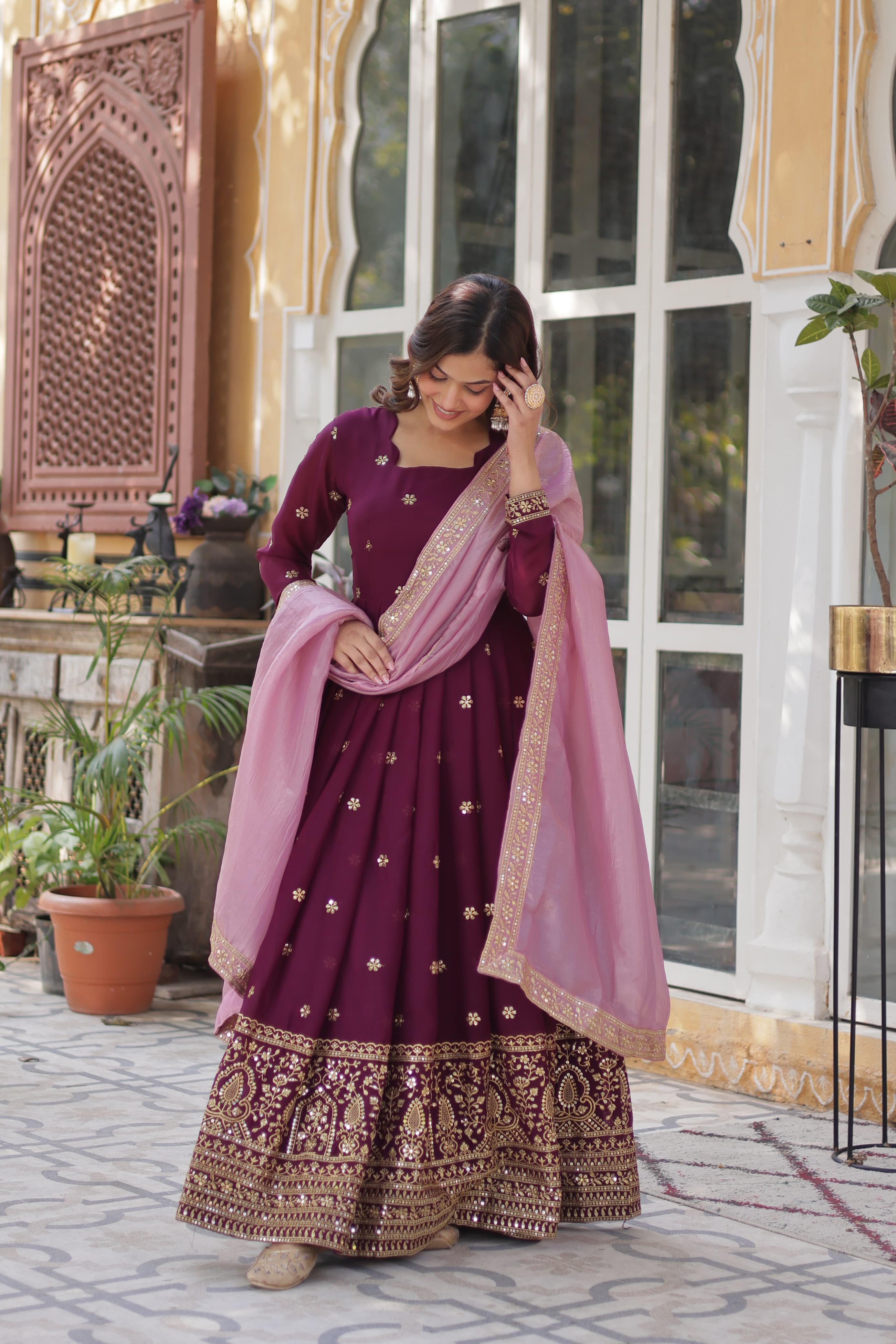 Lekha KA 1142 Georgette Embroidery Zari Sequins Gown With Dupatta
