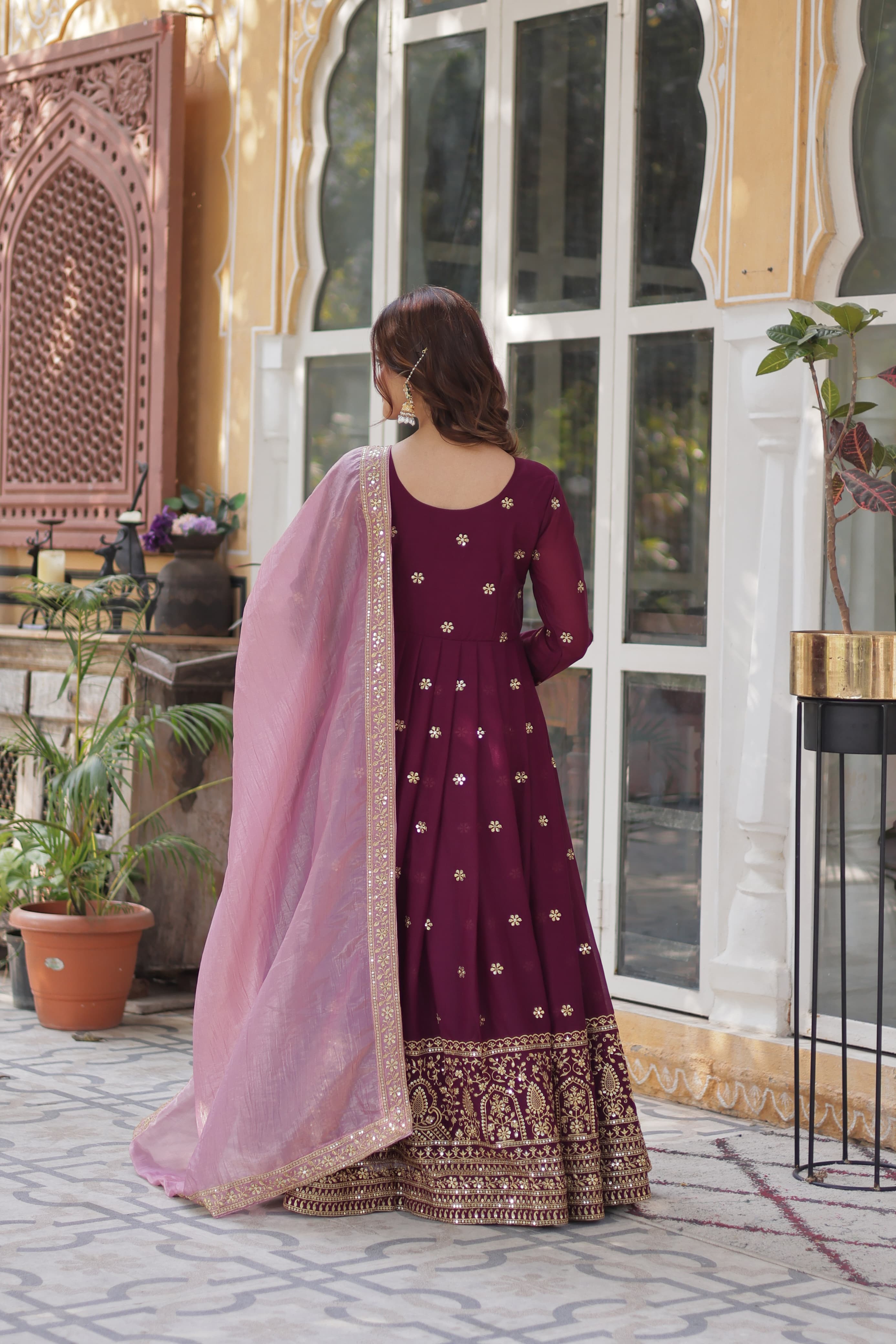 Lekha KA 1142 Georgette Embroidery Zari Sequins Gown With Dupatta