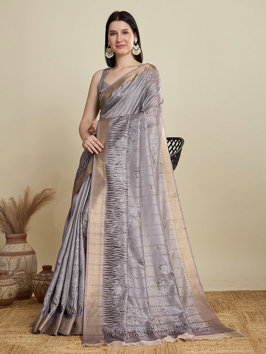 Maahi 180 Party Wear Waving Butti Worked Semi Cotton Saree with Un Stitched Blouse