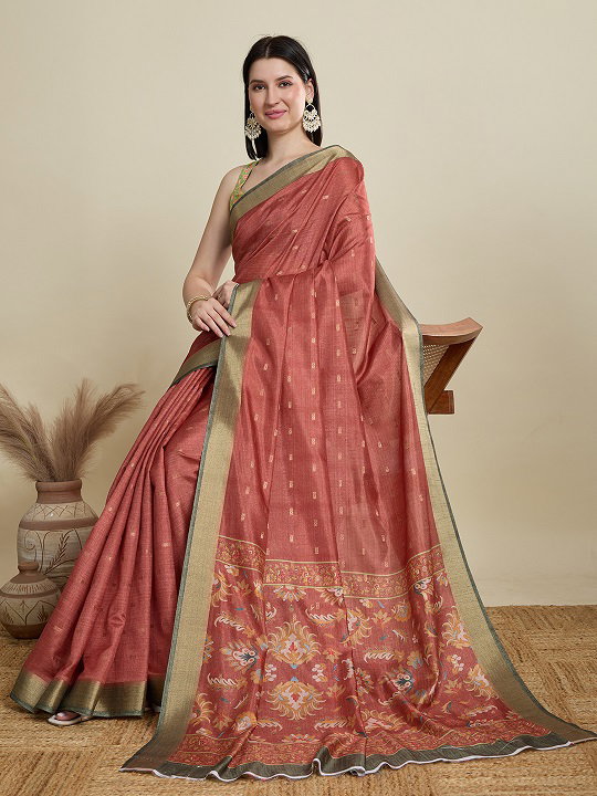 Maahi 180 Party Wear Waving Butti Worked Semi Cotton Saree with Un Stitched Blouse