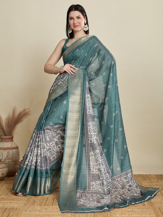 Maahi 180 Party Wear Waving Butti Worked Semi Cotton Saree with Un Stitched Blouse