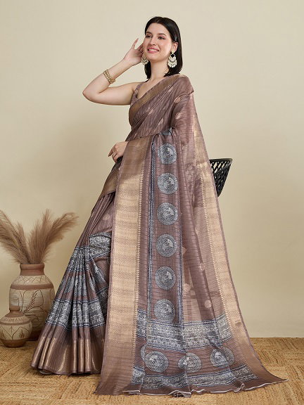 Maahi 180 Party Wear Waving Butti Worked Semi Cotton Saree with Un Stitched Blouse