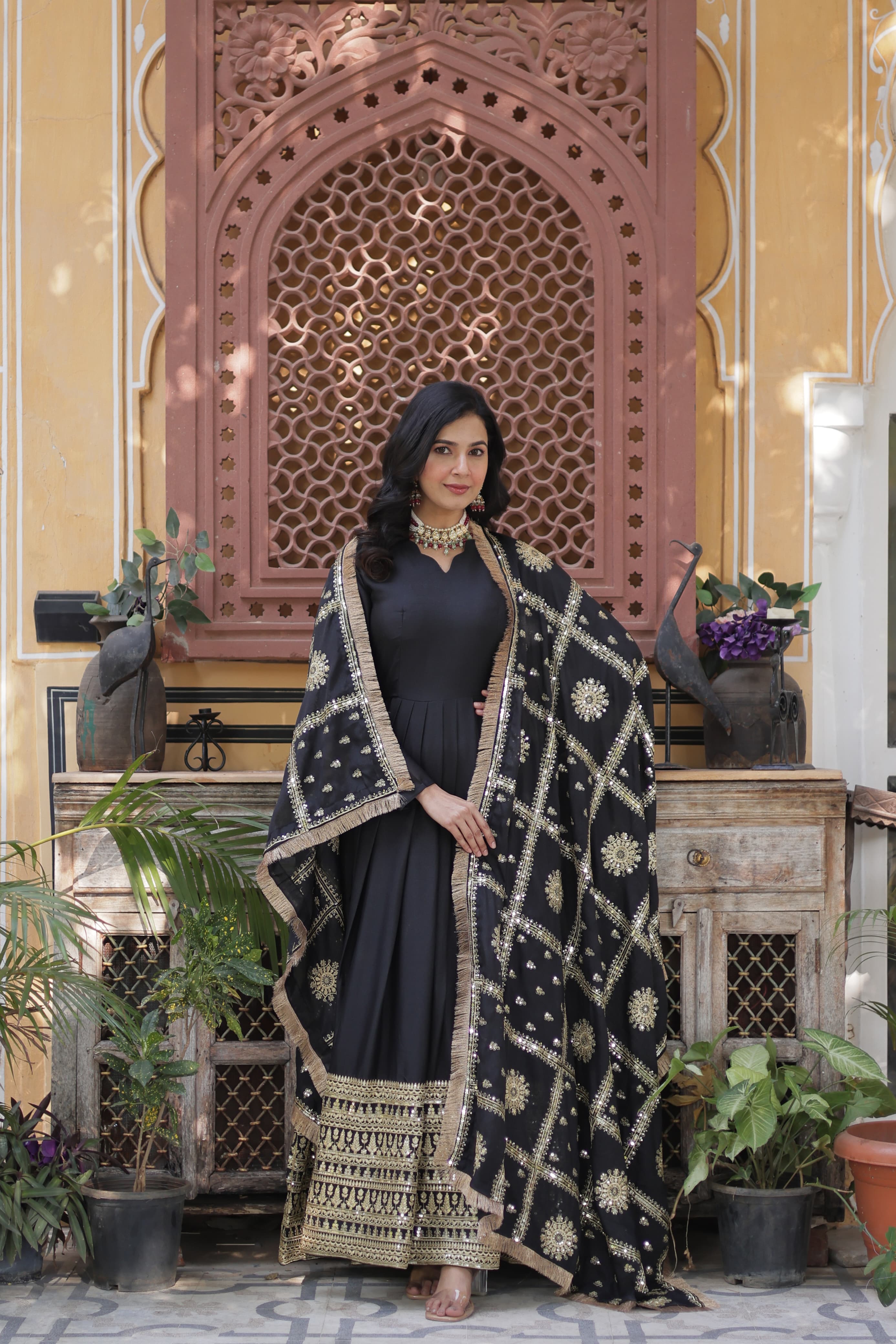 Lekha KA 1139 Georgette Embroidery Zari Sequins Gown With Dupatta