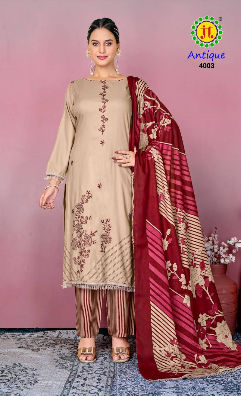 Jt Antique Vol 4 Rayon Embroidered Work Dress Material Collection