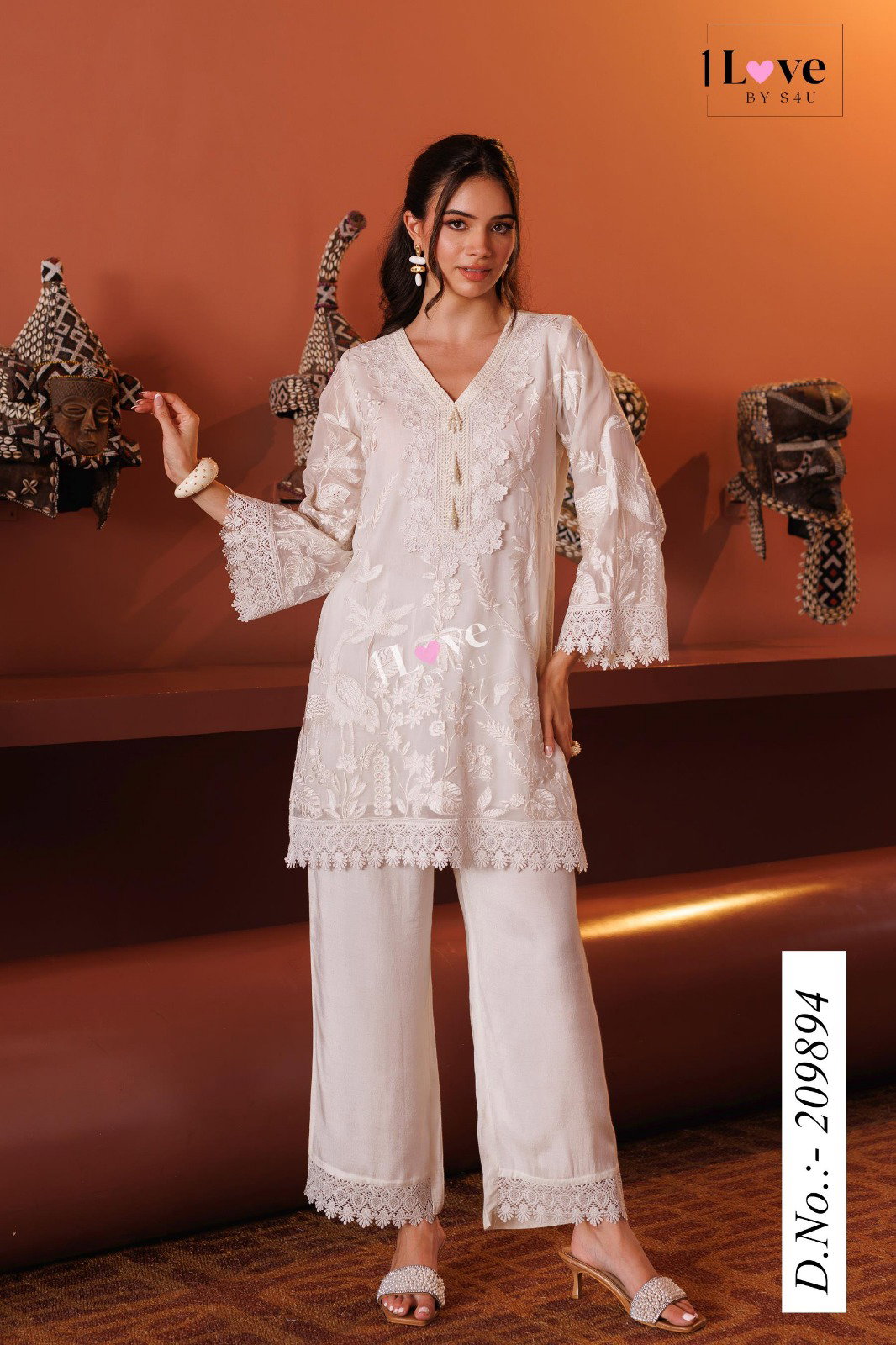 S4U Summer White Flowery Cotton Kurti With Bottom Collection