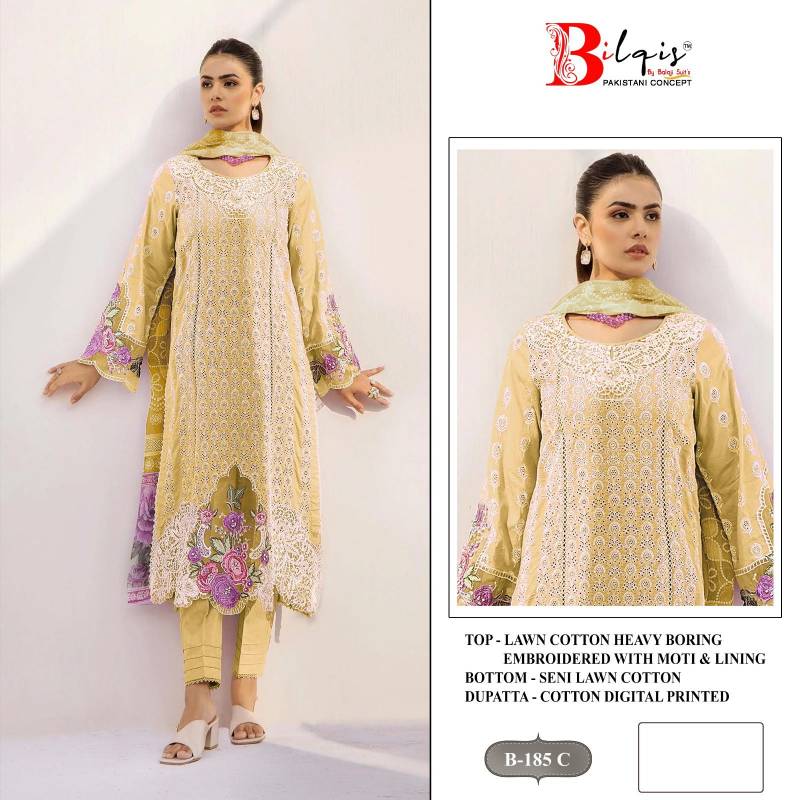 Bilqis B 185 Lawn Cotton Pakistani Salwar Kameez Collection