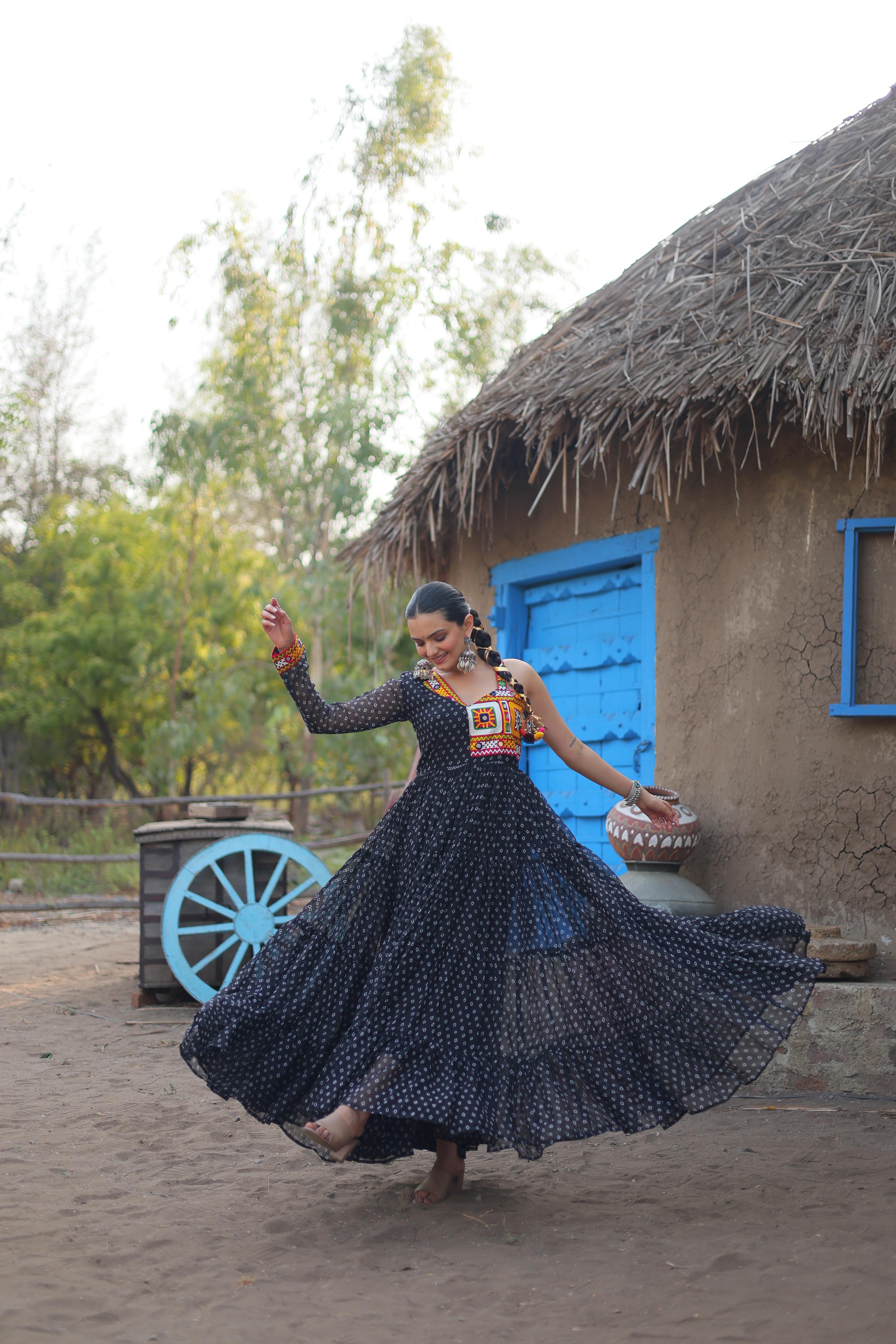 Lekha KA 1114 Faux Georgette Bandhani Print Katchi Patchwork Gown Collection