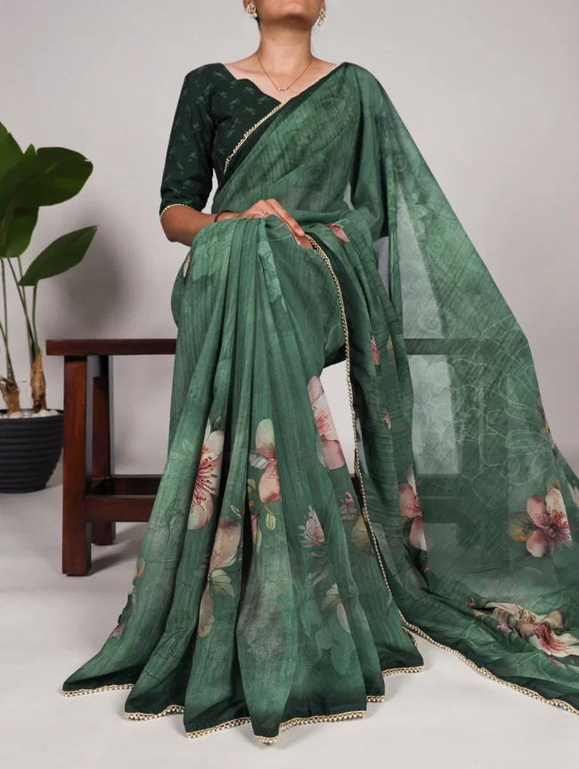Lekha YNF 7005 Georgette Floral Print With Lace Border Saree Collection