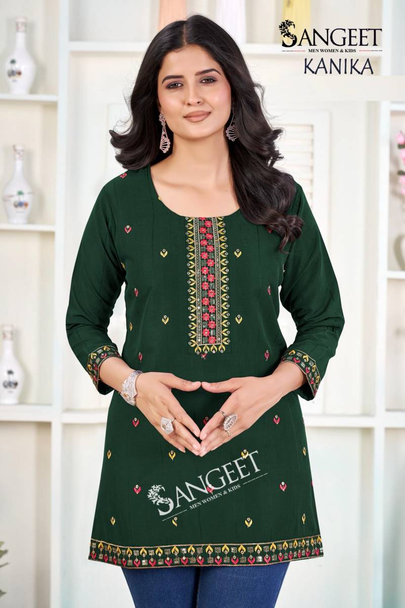 Sangeet Kanika Rayon Multi Embroidered Short Kurti Collection