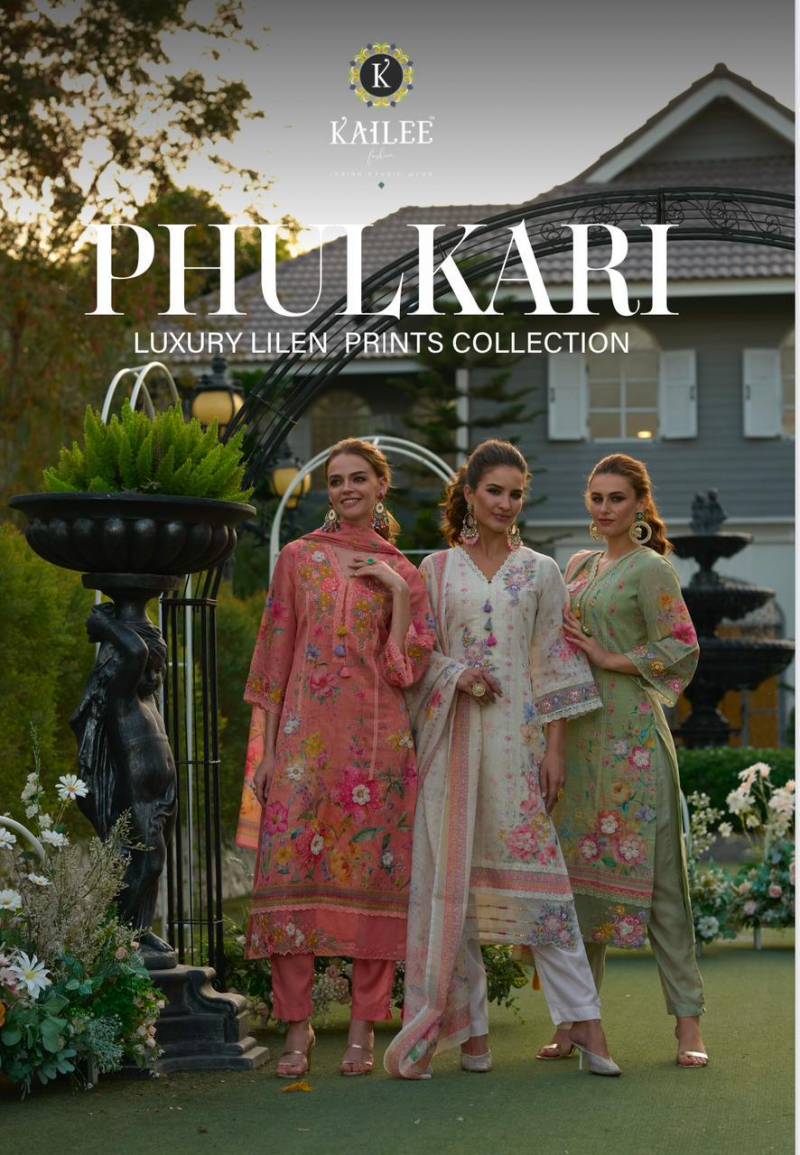 Kailee Phulkari Linen Digital Printed Kurti Bottom With Dupatta