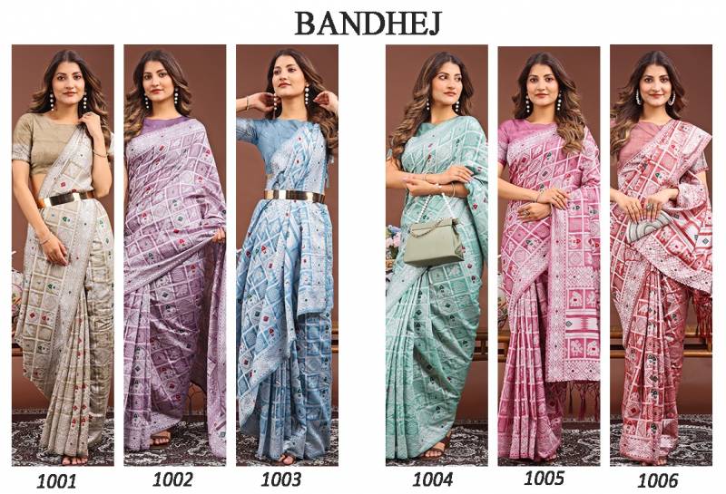 Astita Bandhej Festive Wear Linen Cotton Fancy Saree Collection