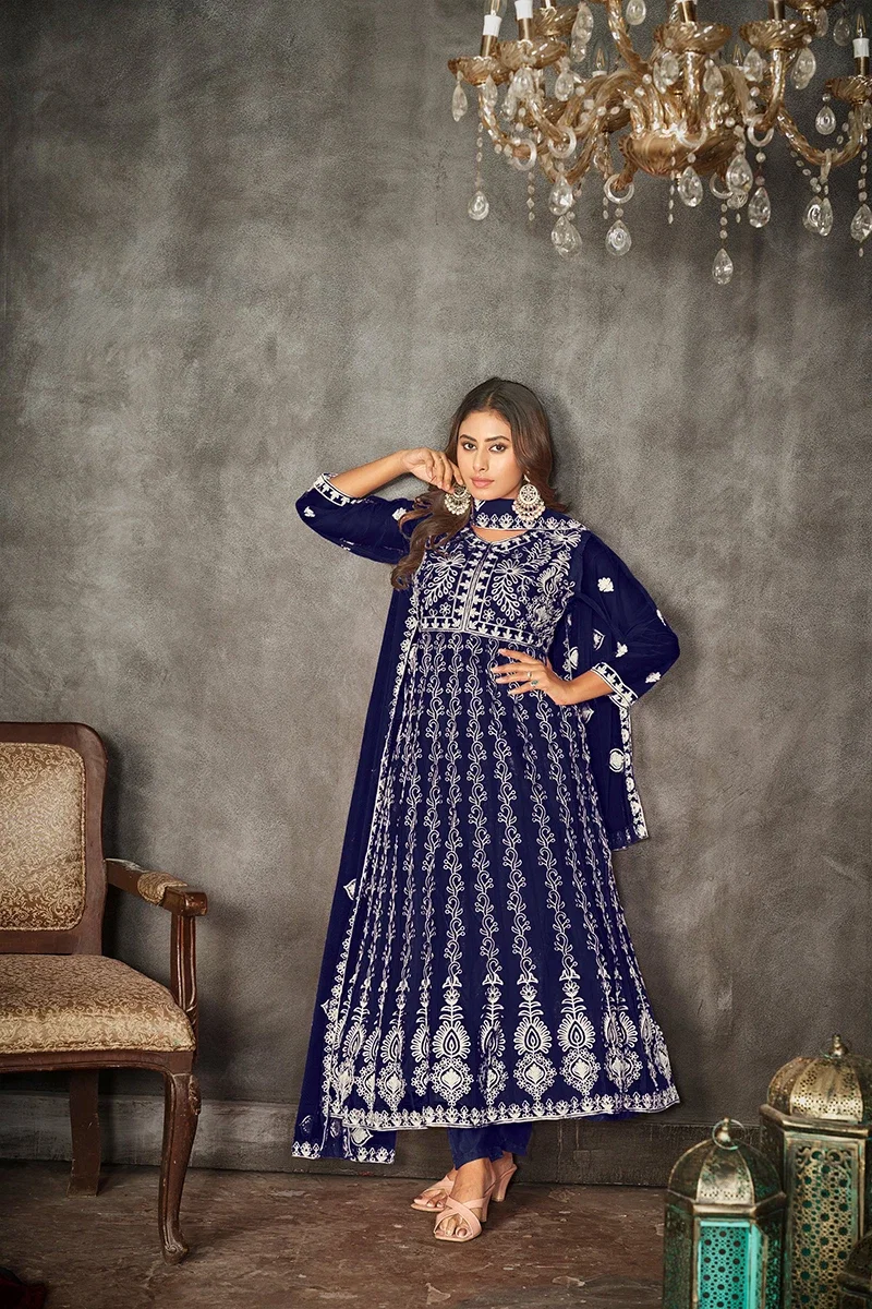 Jf 1317 22 Net Embroidered Anarkali Styled Kurti Bottom With Dupatta