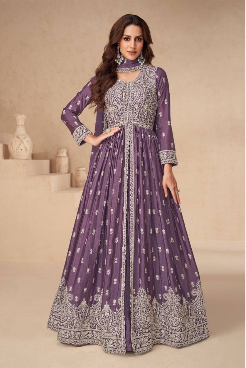 Rakhi 10136 To 10139 Chinon Embroidered Flared Salwar Suits Collection