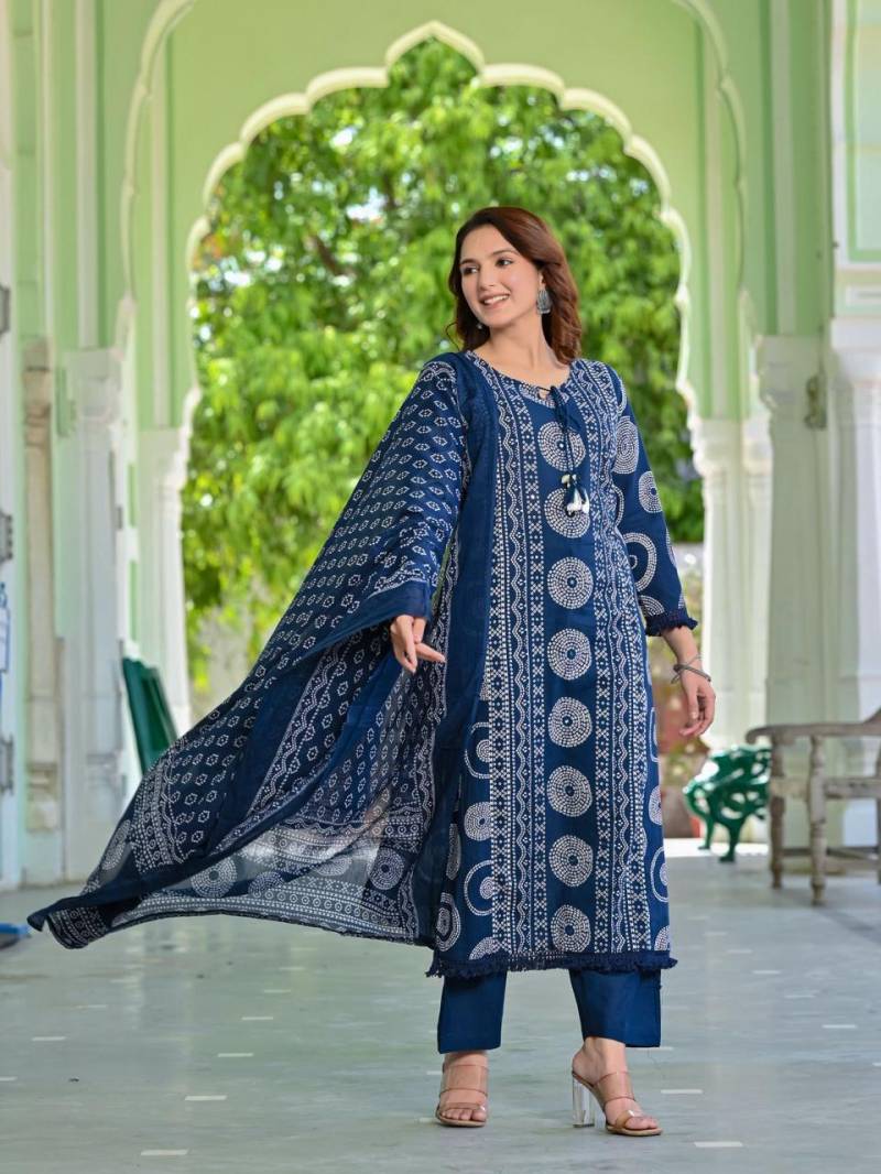 Naisha K 10 Cotton Discharge Printed Kurti Bottom With Dupatta