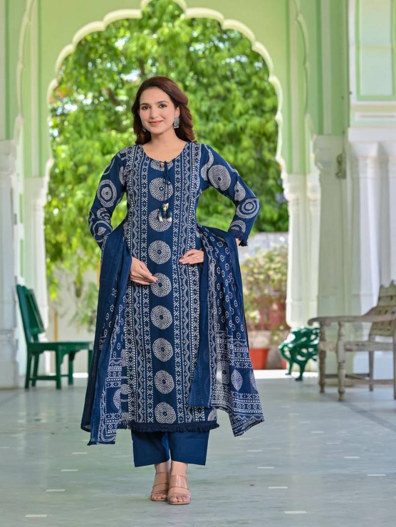 Naisha K 10 Cotton Discharge Printed Kurti Bottom With Dupatta