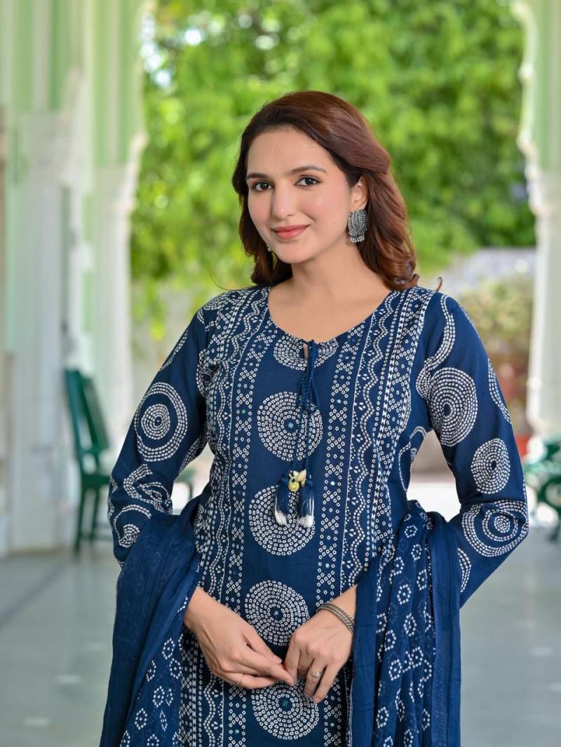 Naisha K 10 Cotton Discharge Printed Kurti Bottom With Dupatta