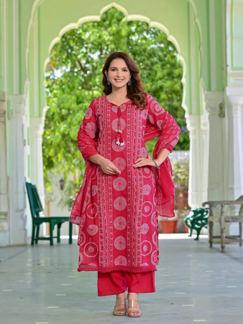 Naisha K 10 Cotton Discharge Printed Kurti Bottom With Dupatta