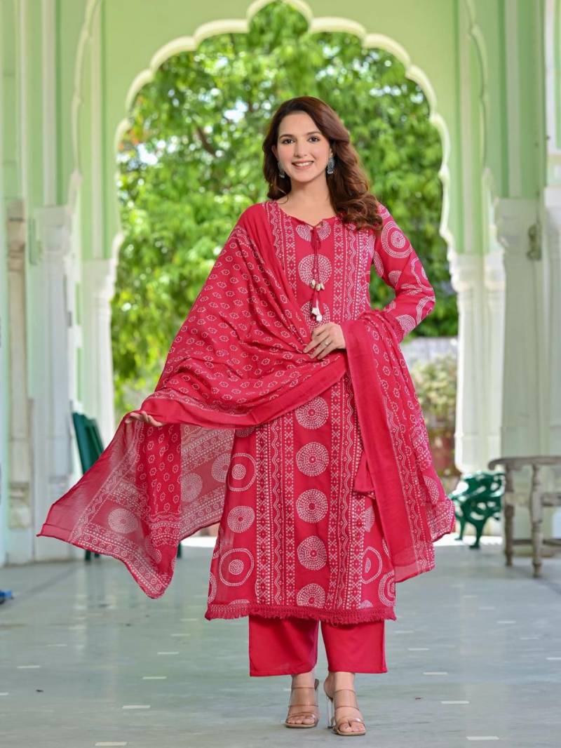 Naisha K 10 Cotton Discharge Printed Kurti Bottom With Dupatta