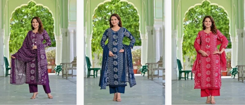 Naisha K 10 Cotton Discharge Printed Kurti Bottom With Dupatta