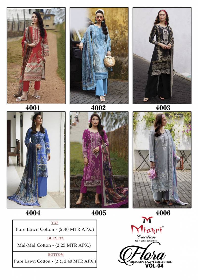 Mishri Flora 4 Lawn Cotton Printed Dress Material Collection