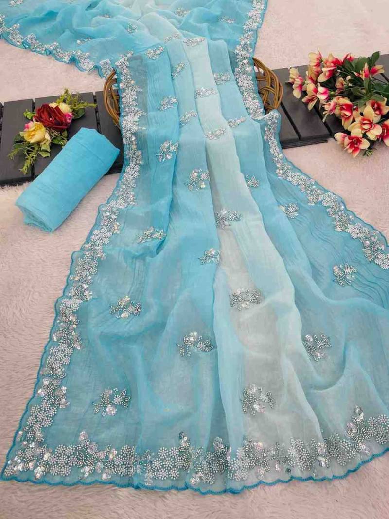 Kc 880 Embroidered Pixel Crush Party Wear Saree Collection