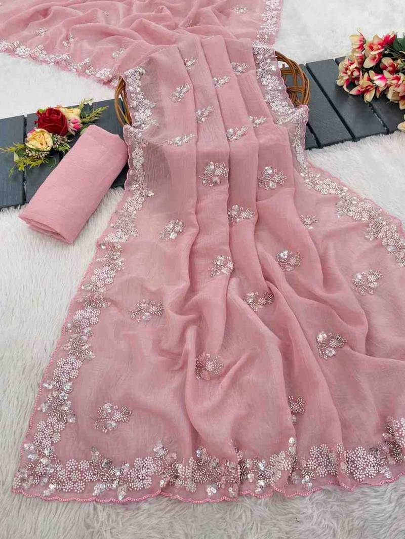 Kc 880 Embroidered Pixel Crush Party Wear Saree Collection