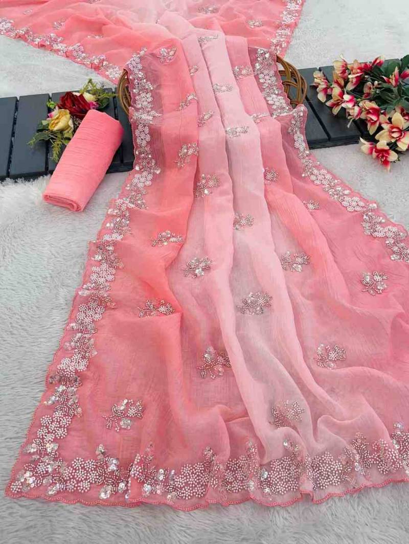 Kc 880 Embroidered Pixel Crush Party Wear Saree Collection