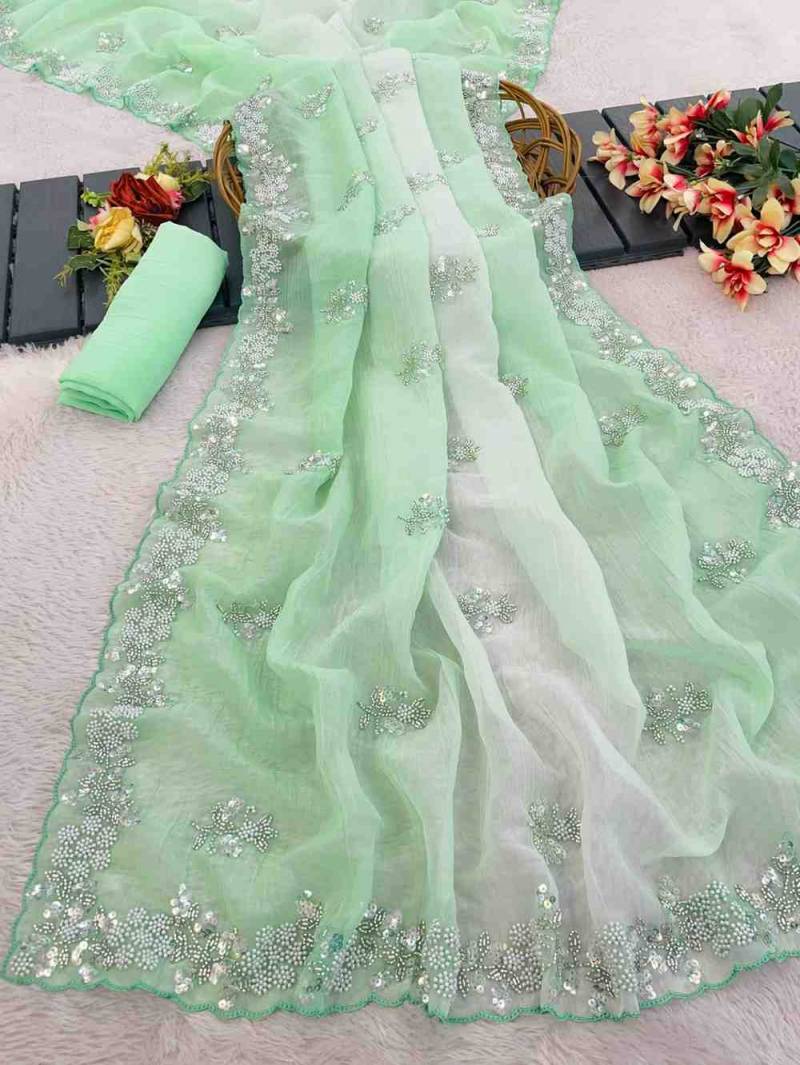 Kc 880 Embroidered Pixel Crush Party Wear Saree Collection