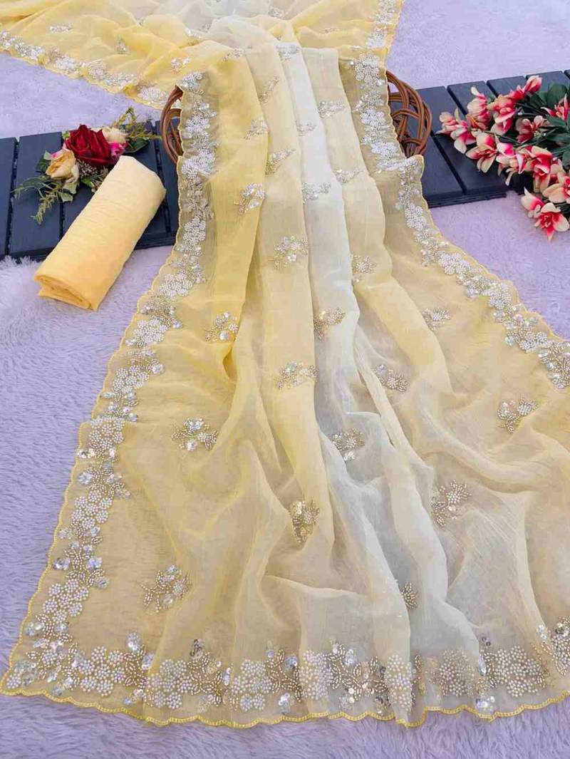 Kc 880 Embroidered Pixel Crush Party Wear Saree Collection