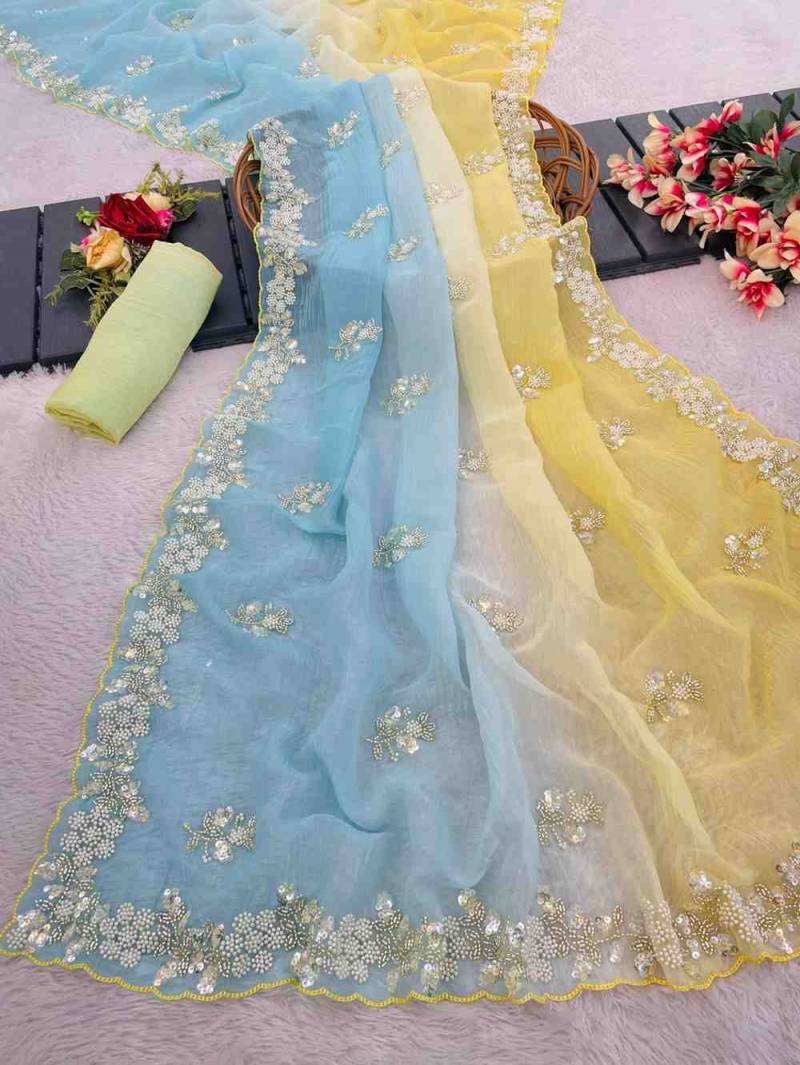 Kc 880 Embroidered Pixel Crush Party Wear Saree Collection