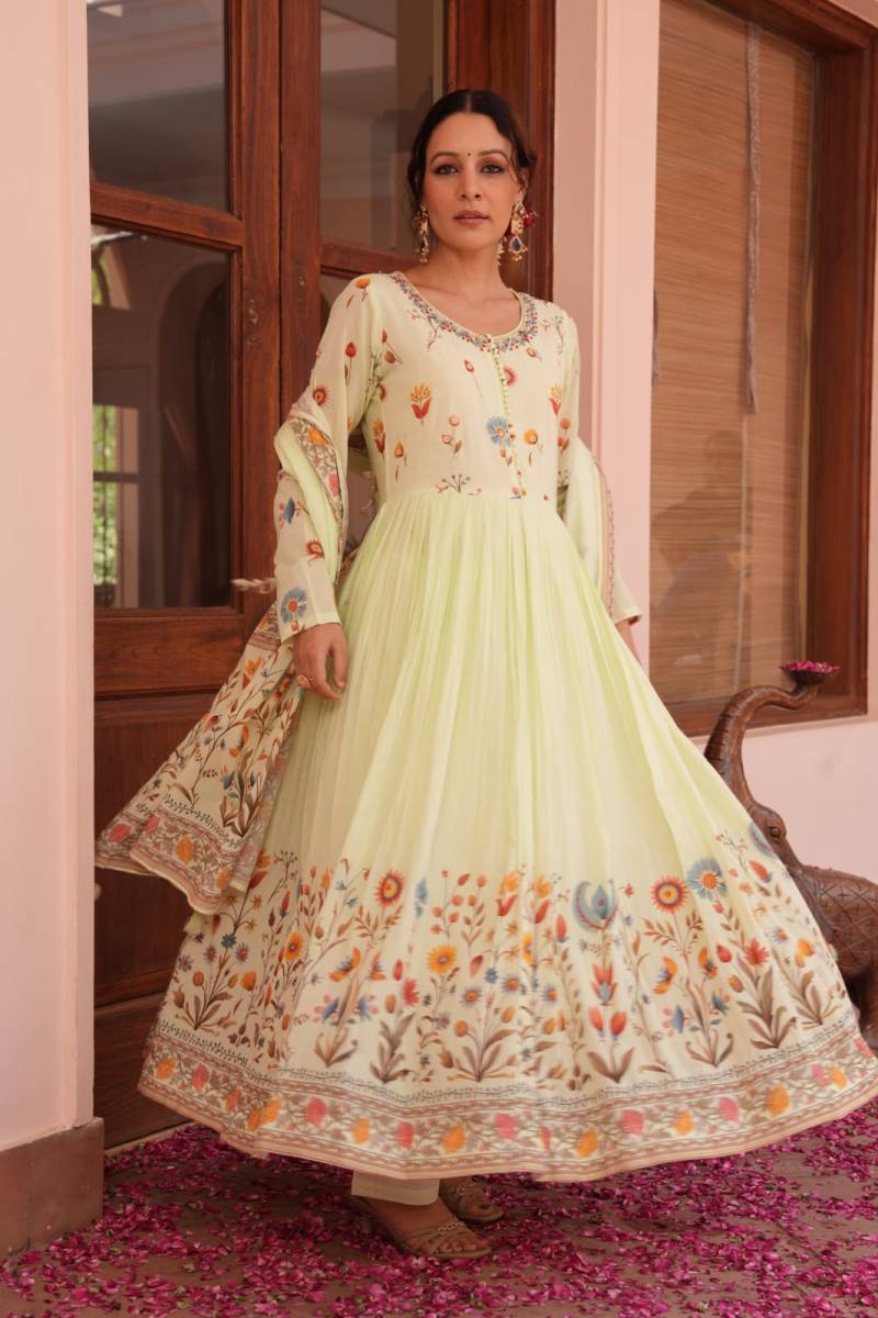 Tanyaa P 341 Cotton Printed Handwork Touchup Anarkali Readymade Suit