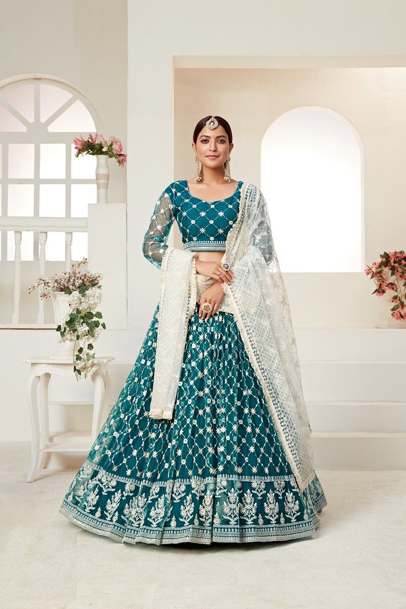 Aawiya Amrita Vol 1 Code 3004 Teal Green Net Sequins Work Lehenga Choli Collection