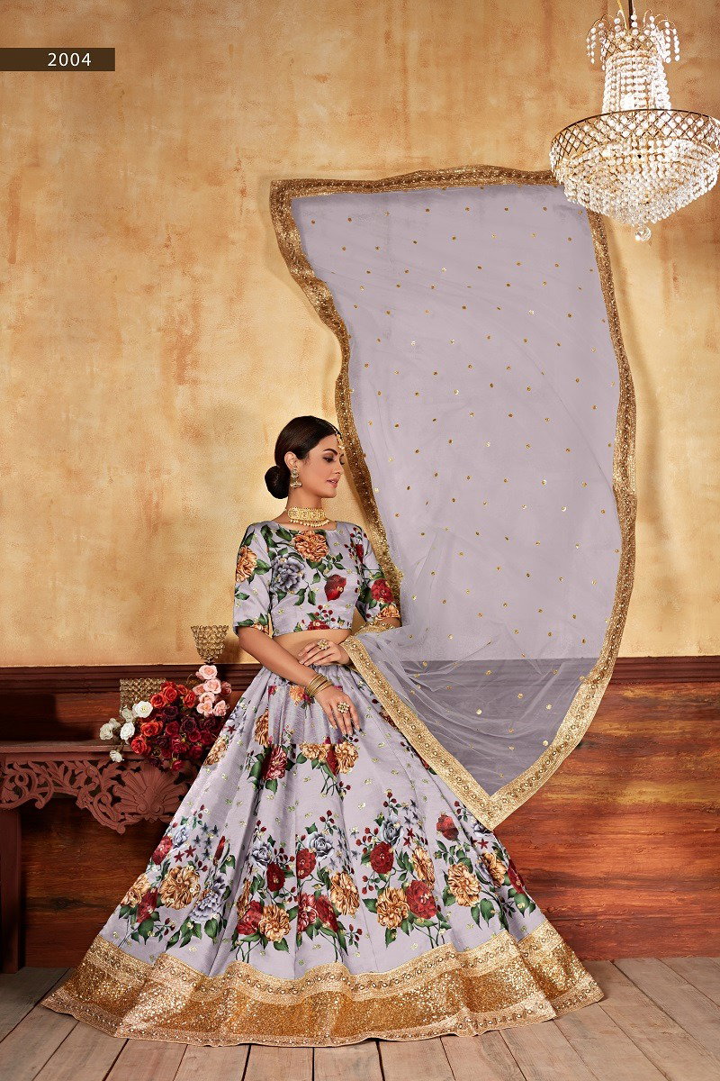 Aawiya Lishvaa Vol 1 SKU 2004 Grey Art Silk Digital Printed Lehenga Choli