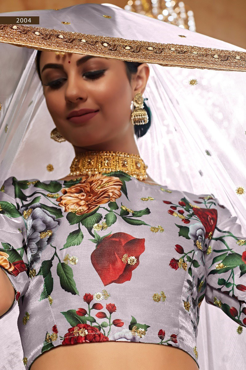 Aawiya Lishvaa Vol 1 SKU 2004 Grey Art Silk Digital Printed Lehenga Choli