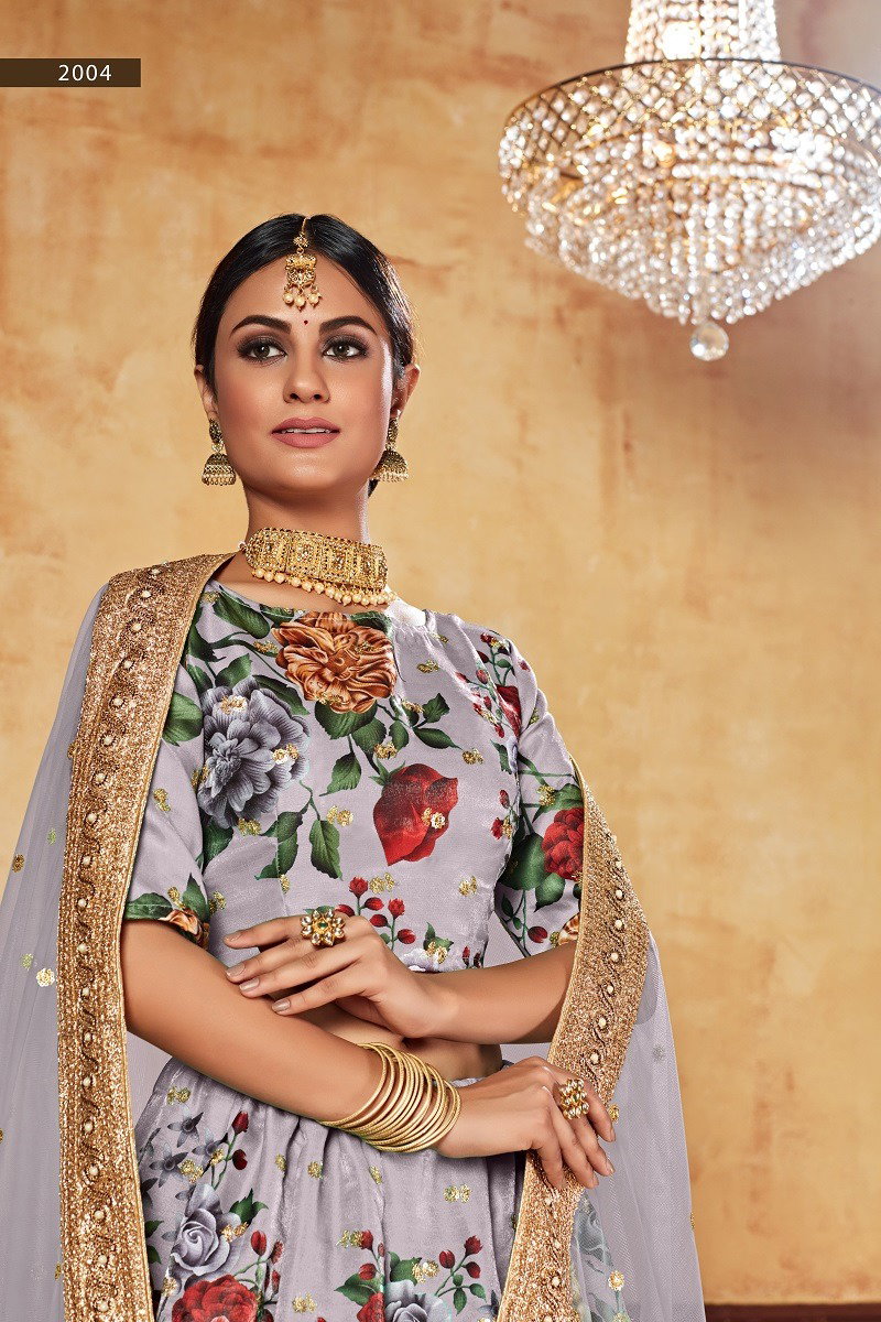 Aawiya Lishvaa Vol 1 SKU 2004 Grey Art Silk Digital Printed Lehenga Choli