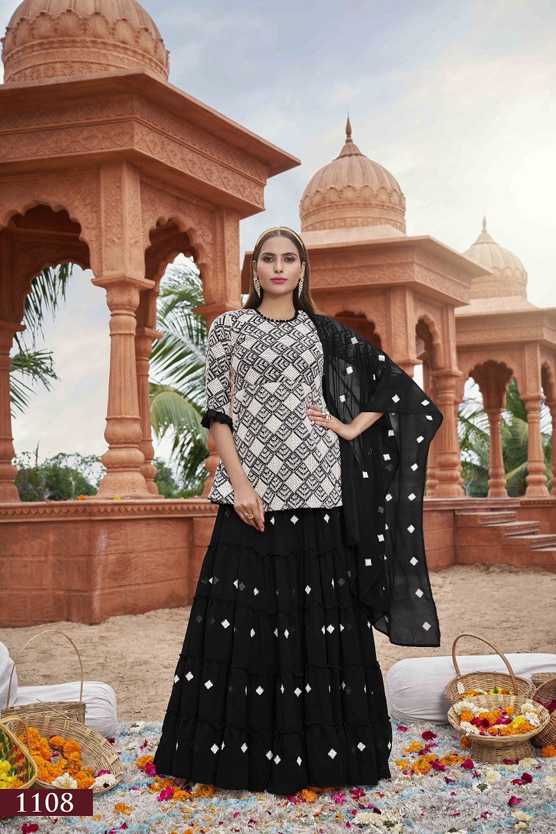 Aawiya Muraad Vol 1 1108 Black Faux Georgette Embroidery Crop top With Lehenga