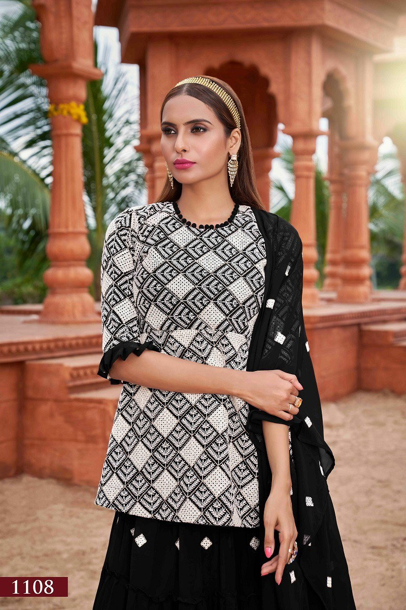 Aawiya Muraad Vol 1 1108 Black Faux Georgette Embroidery Crop top With Lehenga