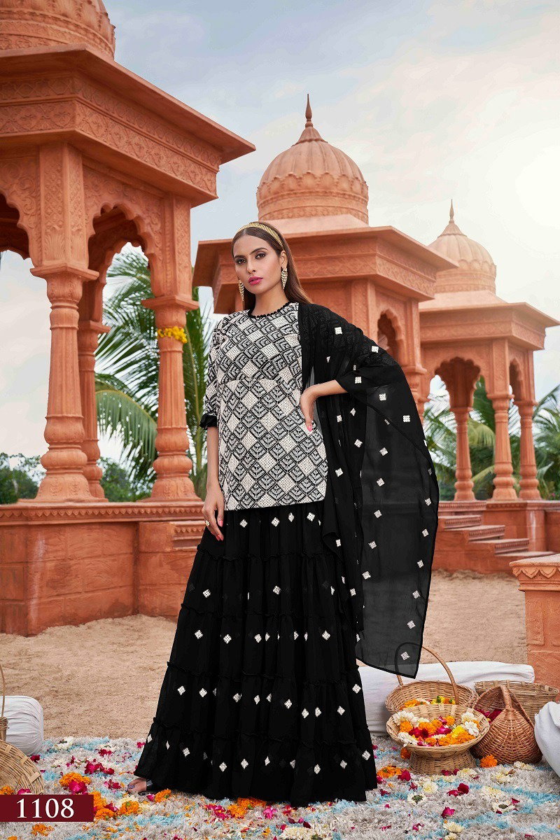 Aawiya Muraad Vol 1 1108 Black Faux Georgette Embroidery Crop top With Lehenga