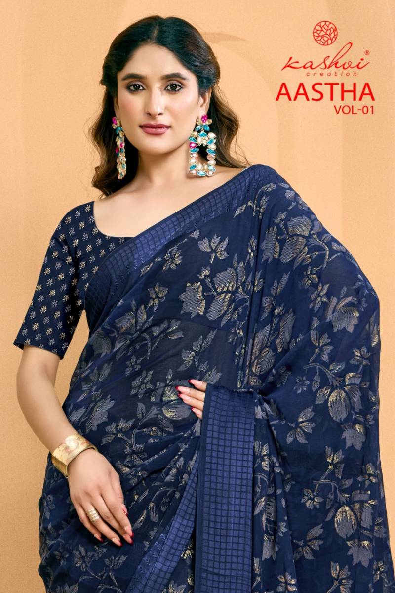 Kashvi Aastha Vol 1 Georgette Jacquard Printed Saree Collection