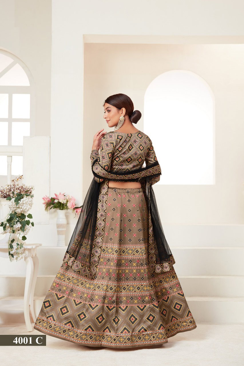 Aawiya Rosy Vol 1 4001 Ajmeri Silk Digital Printed Border Lehenga Choli