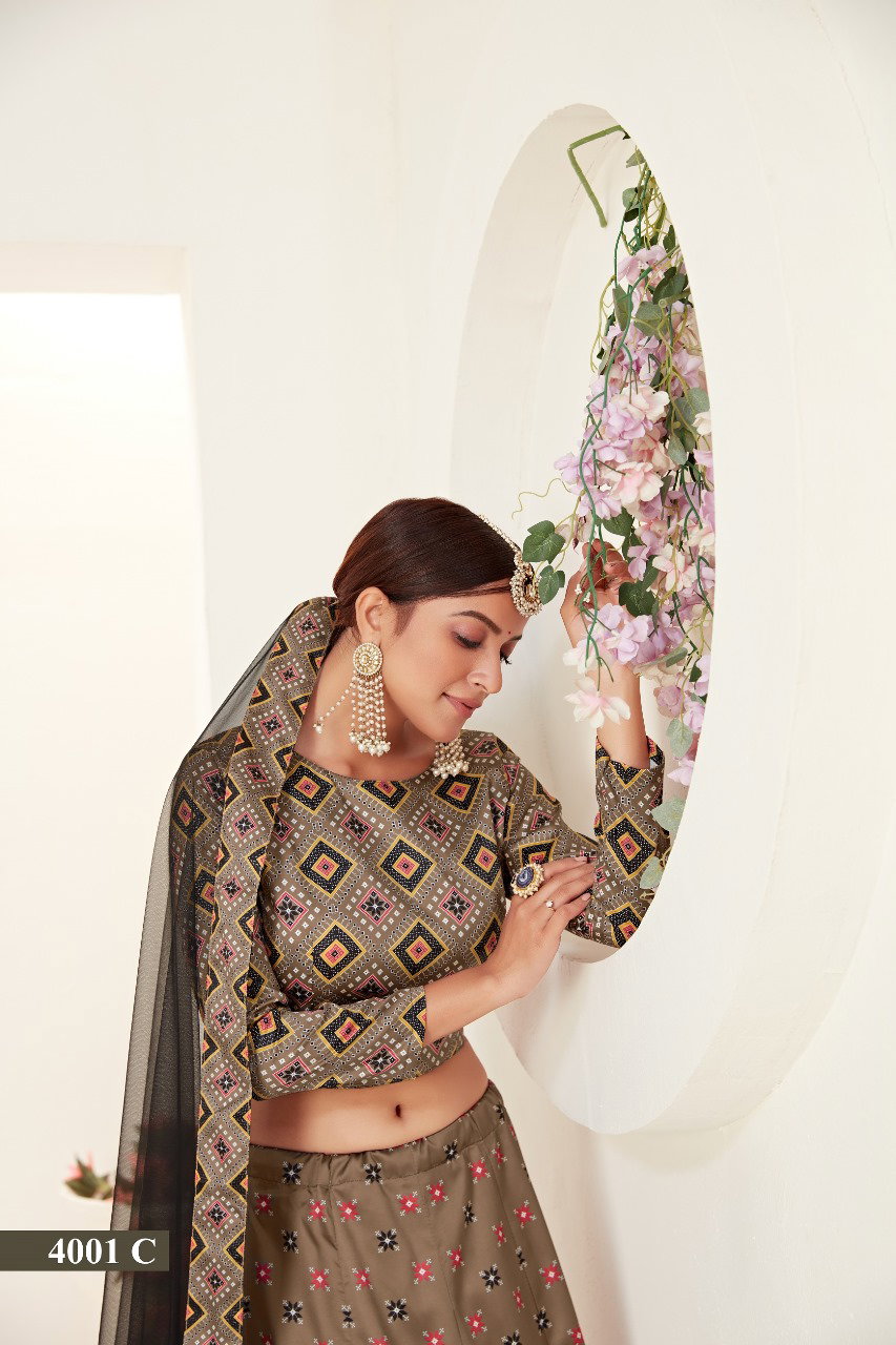 Aawiya Rosy Vol 1 4001 Ajmeri Silk Digital Printed Border Lehenga Choli