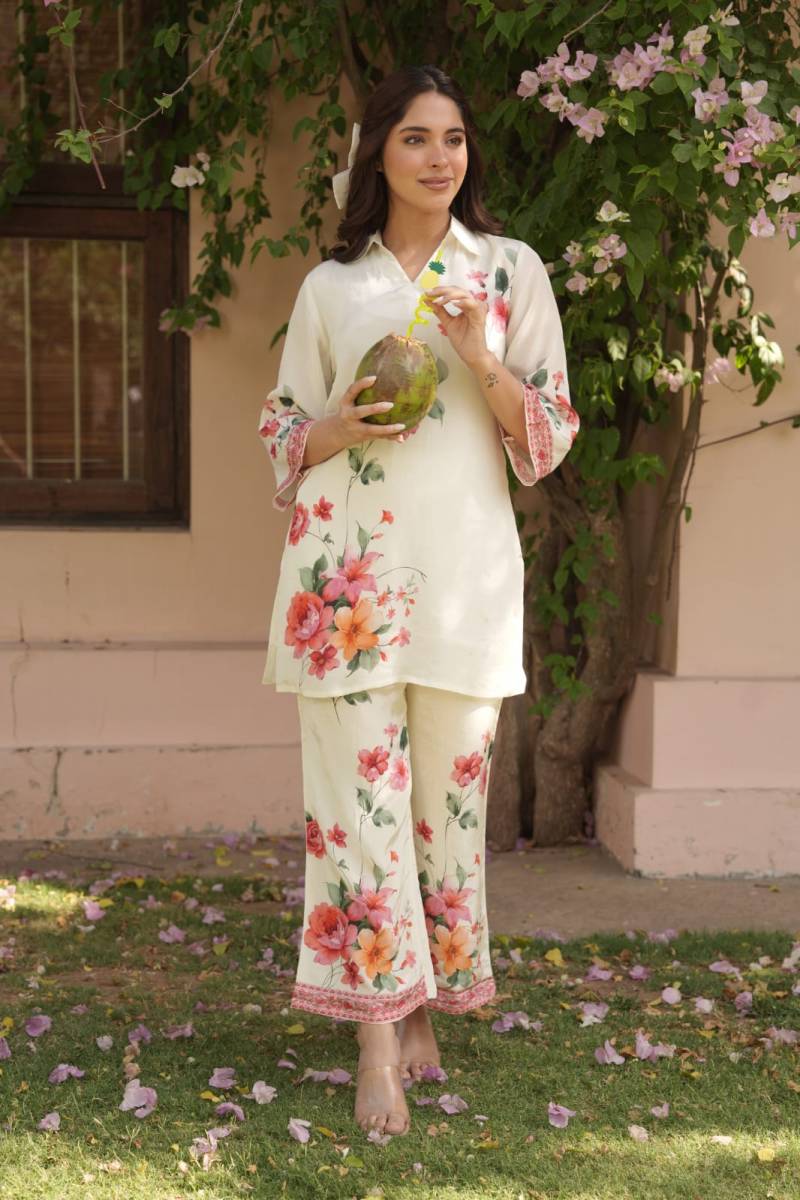 Tanyaa P 361 Natural Crepe Silk With Printed Co Ord Set