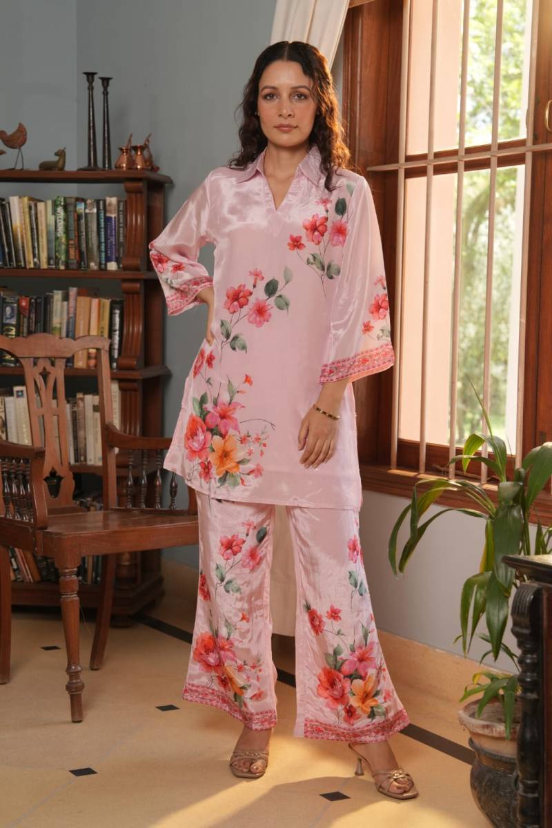 Tanyaa P 362 Natural Crepe Silk With Printed Co Ord Set