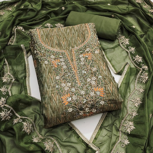 Kriti 11533 Party Wear Semi Stitched Cotton Silk Handwork Suit with Bottom and Dupatta